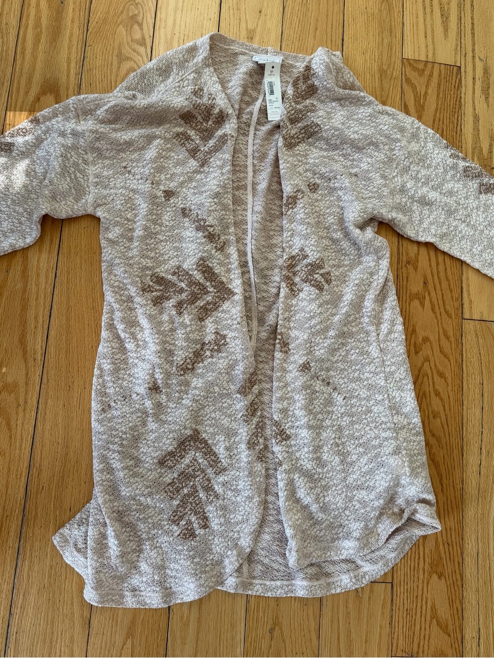 Ariat Open-Front Taupe & Cream Patterned Cardigan